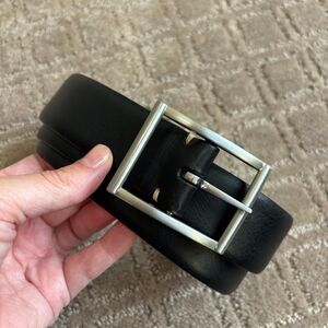 Jos. A Bank Leather Belt Mens Size 38 Black Silver Hardware Classic Preppy NWT